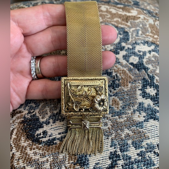 ✨WHITING & DAVIS Vintage Antique Floral Mesh Slide Gold Filled Bracelet - Picture 2 of 15